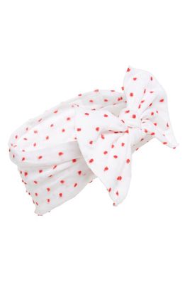 Baby Bling Bow Head Wrap in White W/Red Dot