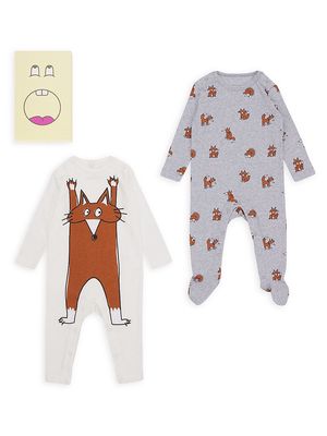 Baby Boy's 2-Pack Foxes Print Coveralls & Romper Set - Grey White - Size 6 Months - Grey White - Size 6 Months