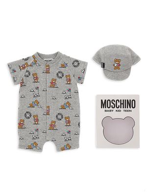 Baby Boy's 2-Piece Allover Bear Soccer Print Romper & Hat Gift Set - Grey - Size 3 Months - Grey - Size 3 Months