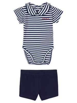 Baby Boy's 2-Piece Amour Peter Pan Collar Bodysuit & Shorts Set - Off White Navy - Size Newborn - Off White Navy - Size Newborn