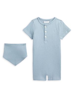 Baby Boy's 2-Piece Bib & Romper Set - Blue Note - Size 3 Months - Blue Note - Size 3 Months