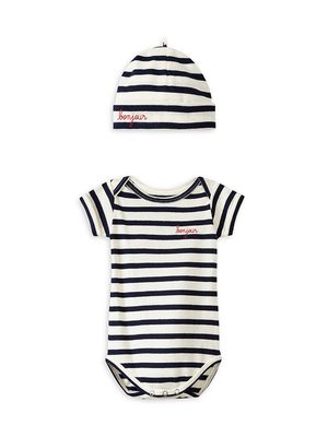 Baby Boy's 2-Piece Bonjour Bodysuit & Beanie Set - Ivory Navy - Size Newborn - Ivory Navy - Size Newborn