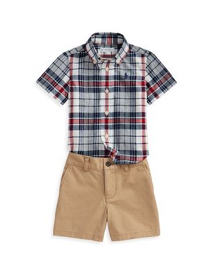 Baby Boy's 2-Piece Faded Madras Top & Shorts Set - Size 3 Months - Size 3 Months