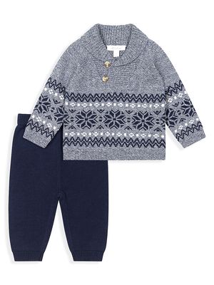 Baby Boy's 2-Piece Fair Isle Sweater Top & Pant Set - Navy - Size 3 Months - Navy - Size 3 Months