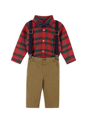 Baby Boy's 2-Piece Flannel Button-Down Suspender Set