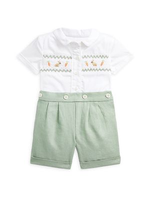 Baby Boy's 2-Piece Garden Shirt & Linen Shorts Set - Green White - Size 12 Months - Green White - Size 12 Months