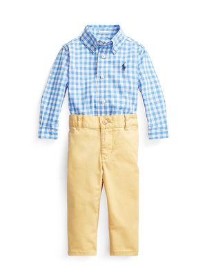 Baby Boy's 2-Piece Gingham Print Shirt & Pants Set - Blue White - Size 12 Months - Blue White - Size 12 Months