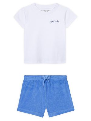 Baby Boy's 2-Piece 'Good Vibes' T-Shirt & Terry Cloth Shorts Set - White Azure Blue - Size 10 - White Azure Blue - Size 10