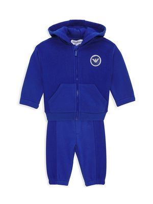 Baby Boy's 2-Piece Hooded Tracksuit Set - Blue - Size 12 Months