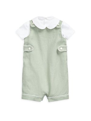 Baby Boy's 2-Piece Linen Overalls & Bodysuit Set - Green White - Size 12 Months - Green White - Size 12 Months