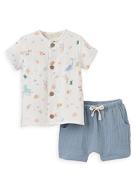 Baby Boy's 2-Piece Ocean Adventure Muslin Shorts Set