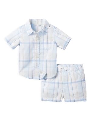 Baby Boy's 2-Piece Plaid Short-Sleeve Shirt & Shorts Set - Blue - Size Newborn - Blue - Size Newborn