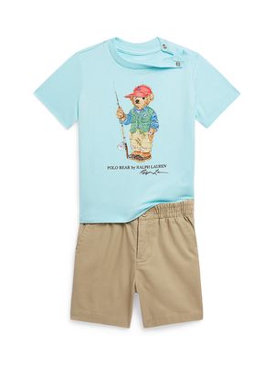 Baby Boy's 2-Piece Polo Bear T-Shirt & Shorts Set - Island Aqua - Size 12 Months - Island Aqua - Size 12 Months