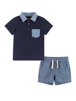 Baby Boy's 2-Piece Polo Shirt & Shorts Set - Navy - Size 3 Months