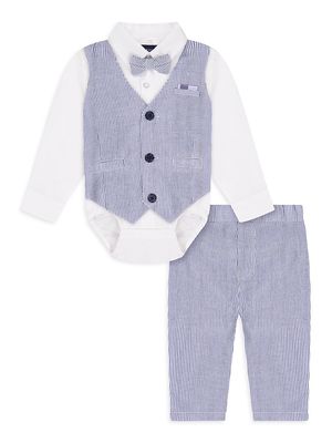 Baby Boy's 2-Piece Seersucker Vest Suit Set - Blue White - Size 6 Months