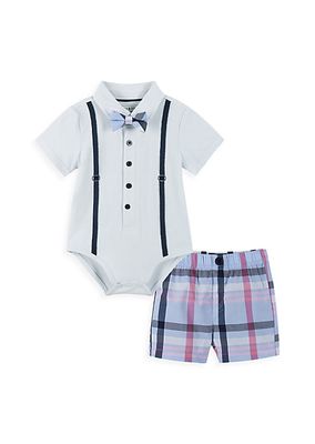 Baby Boy's 2-Piece Shirtzie Bodysuit & Plaid Shorts Set
