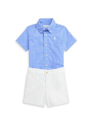Baby Boy's 2-Piece Short-Sleeve Shirt & Chino Shorts Set - Blue White - Size 12 Months - Blue White - Size 12 Months
