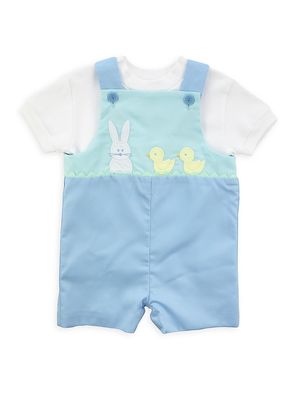 Baby Boy's 2-Piece T-Shirt & Bunny Ducks Shortalls Set - Light Blue - Size 24 Months - Light Blue - Size 24 Months