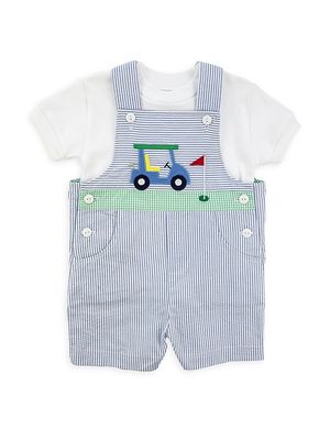 Baby Boy's 2-Piece T-Shirt & Golf Cart Seersucker Shortalls - Blue White - Size 6 Months - Blue White - Size 6 Months