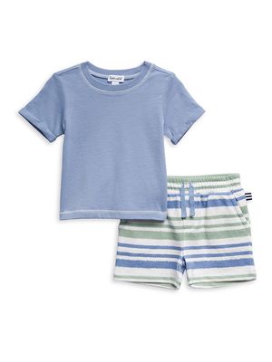 Baby Boy's 2-Piece T-Shirt & Sweat Shorts Set - Blue Multi Stripe - Size 6 Months - Blue Multi Stripe - Size 6 Months