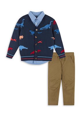 Baby Boy's 3-Piece Dinosaur Knit Cardigan Set