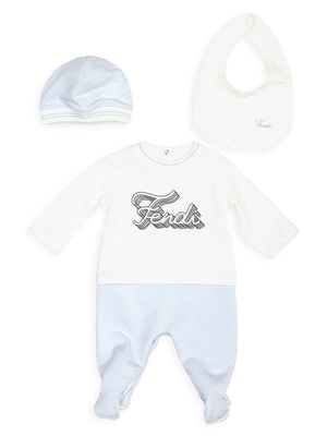 Baby Boy's 4-Piece Logo Top, Footie, Beanie & Bib Gift Set - Blue - Size 3 Months - Blue - Size 3 Months