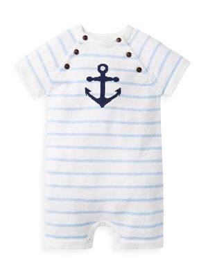 Baby Boy's Anchor Striped Knit Romper - White - Size Newborn - White - Size Newborn