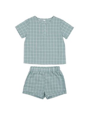 Baby Boy's & Little Boy's 2-Piece Gingham Henley & Shorts Set - Blue - Size 3 Months - Blue - Size 3 Months