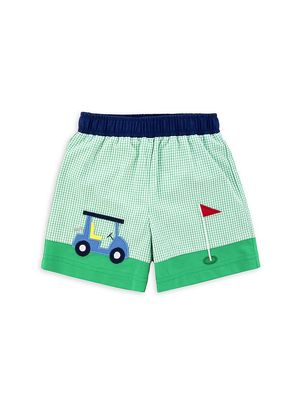 Baby Boy's & Little Boy's Golf Cart Seersucker Swim Trunks - Green White - Size 2 - Green White - Size 2