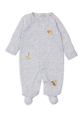 Baby Boy's Animal Embroidered Striped Footie