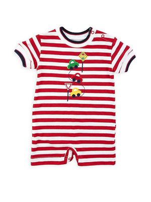 Baby Boy's Car Embroidery Stripes Knit Shortalls - Red White - Size 3 Months - Red White - Size 3 Months