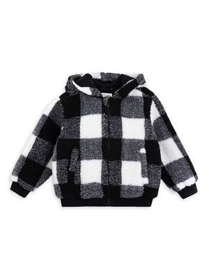 Baby Boy's Checkered Sherpa Hoodie - Black - Size 12 Months - Black - Size 12 Months