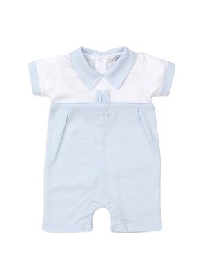 Baby Boy's Collared Rabbit Shorts Playsuit - Light Blue - Size Newborn - Light Blue - Size Newborn