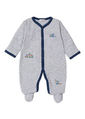 Baby Boy's Construction Embroidered Striped Footie