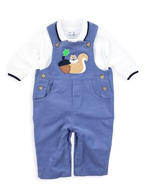 Baby Boy's Corduroy Squirrel Shirt & Coveralls Set - Blue - Size 6 Months - Blue - Size 6 Months