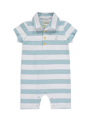 Baby Boy's Drift Striped Polo Romper - Aqua - Size 6 Months - Aqua - Size 6 Months