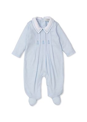 Baby Boy's Embroidered Collar Footie