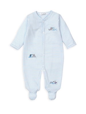 Baby Boy's Embroidered Dog & Striped Footie Pajamas - Light Blue - Size Newborn - Light Blue - Size Newborn