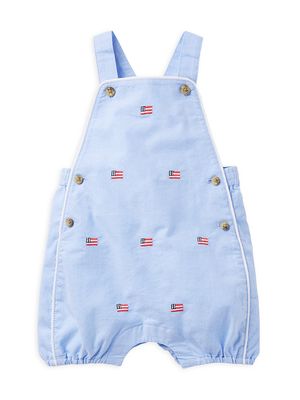 Baby Boy's Flag Embroidered Oxford Overalls - Blue - Size Newborn - Blue - Size Newborn
