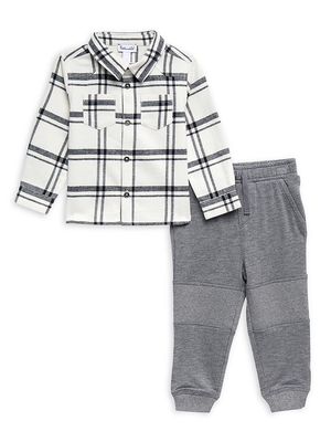 Baby Boy's Flannel & Jogger Pants Set - Heather Charcoal - Size 3 Months - Heather Charcoal - Size 3 Months