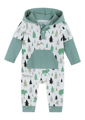 Baby Boy's Forest Print Hooded Coverall