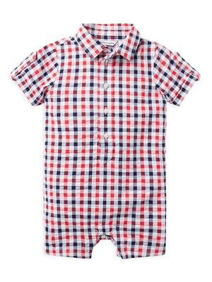 Baby Boy's Gingham Seersucker Shirt Romper - Size Newborn - Size Newborn