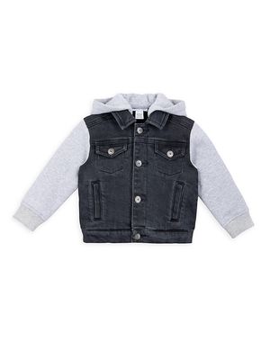 Baby Boy's Kicking It Old School Hooded Denim Jacket - Black Denim - Size 12 Months - Black Denim - Size 12 Months