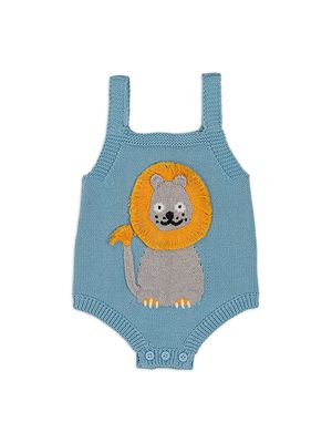 Baby Boy's Lion Embroidered Knit Bodysuit - Blue - Size 3 Months - Blue - Size 3 Months