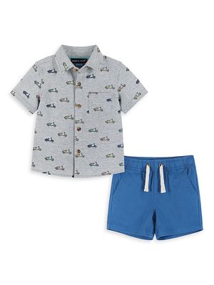 Baby Boy's, Little Boy's & Boy's Scooter Print Short-Sleeve Shirt & Shorts Set - Grey - Size Newborn