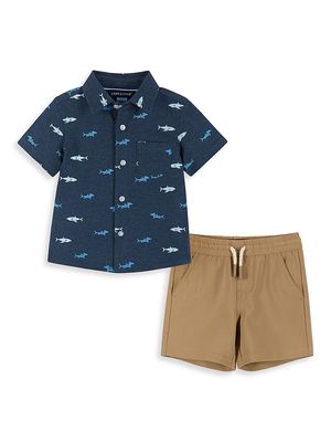 Baby Boy's, Little Boy's & Boy's Shark Print Short-Sleeve Shirt & Shorts Set - Navy - Size Newborn