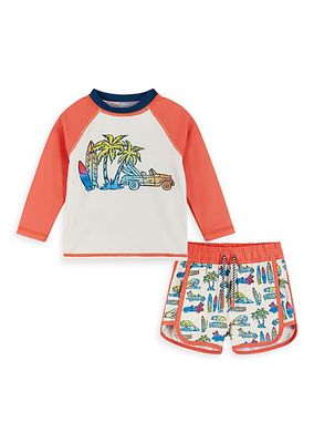 Baby Boy's, Little Boy's & Boy's Surf Print Rashguard Top & Swim Trunks Set