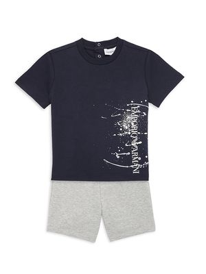 Baby Boy's Logo Cotton T-Shirt & Shorts 2-Piece Set - Navy Grey - Size 12 Months - Navy Grey - Size 12 Months