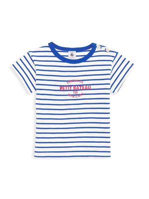Baby Boy's Logo Striped T-Shirt - White Blue - Size 6 Months - White Blue - Size 6 Months