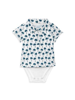 Baby Boy's Palm Tree Print Polo Bodysuit - Egret - Size 18 Months - Egret - Size 18 Months